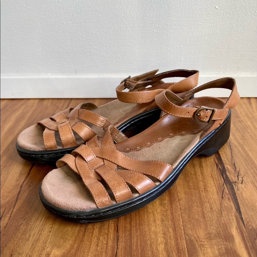 Clarks Brown Leather Woven sandals